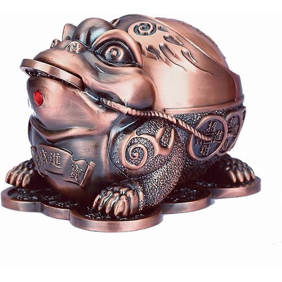 Toad Frog Animal Metal Ashtray for Cigarettes with Lid Decorative Windproof Smoking Ashtray (Red Copper) for Indoor and Outdoor Smokers Nice Gift for