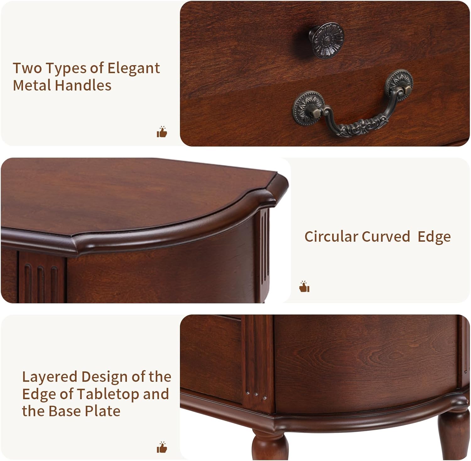 LKTART Solid Wood Retro Curved Console Table 43" Half Moon Console Table Sofa Table Entryway Table with 3 Drawers Open Shelf Pine Roman Legs
