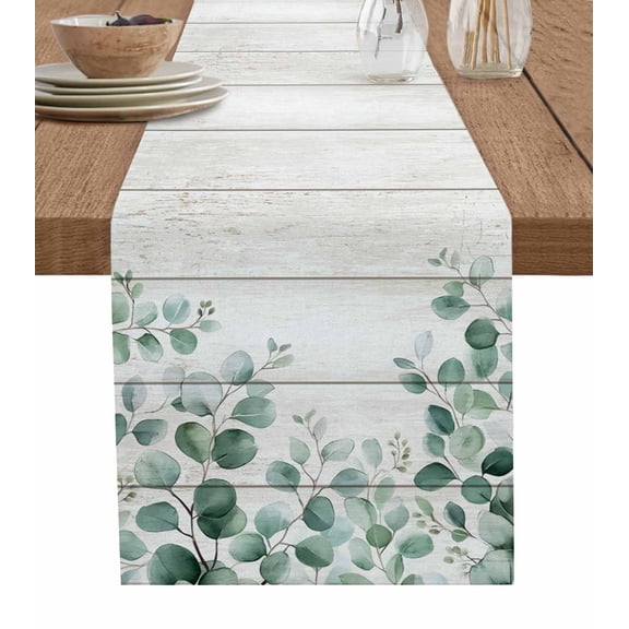 Ldtrchee Eucalyptus Leaves Table Runner 60 Inches, Spring Summer Botanical Watercolor Bed Runner Dresser Scarves Tabletop for Indoor Outdoor Parties/Ceremony/Banquet, 13" x 60"