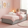 thumbnail image 3 of Guqiart Twin Size Trundle Bed Frame, Solid Wood Construction with Headboard, Roll Out Trundle & Wood Slat Support, Single Platform Bed No Box Spring Needed, 3 of 12