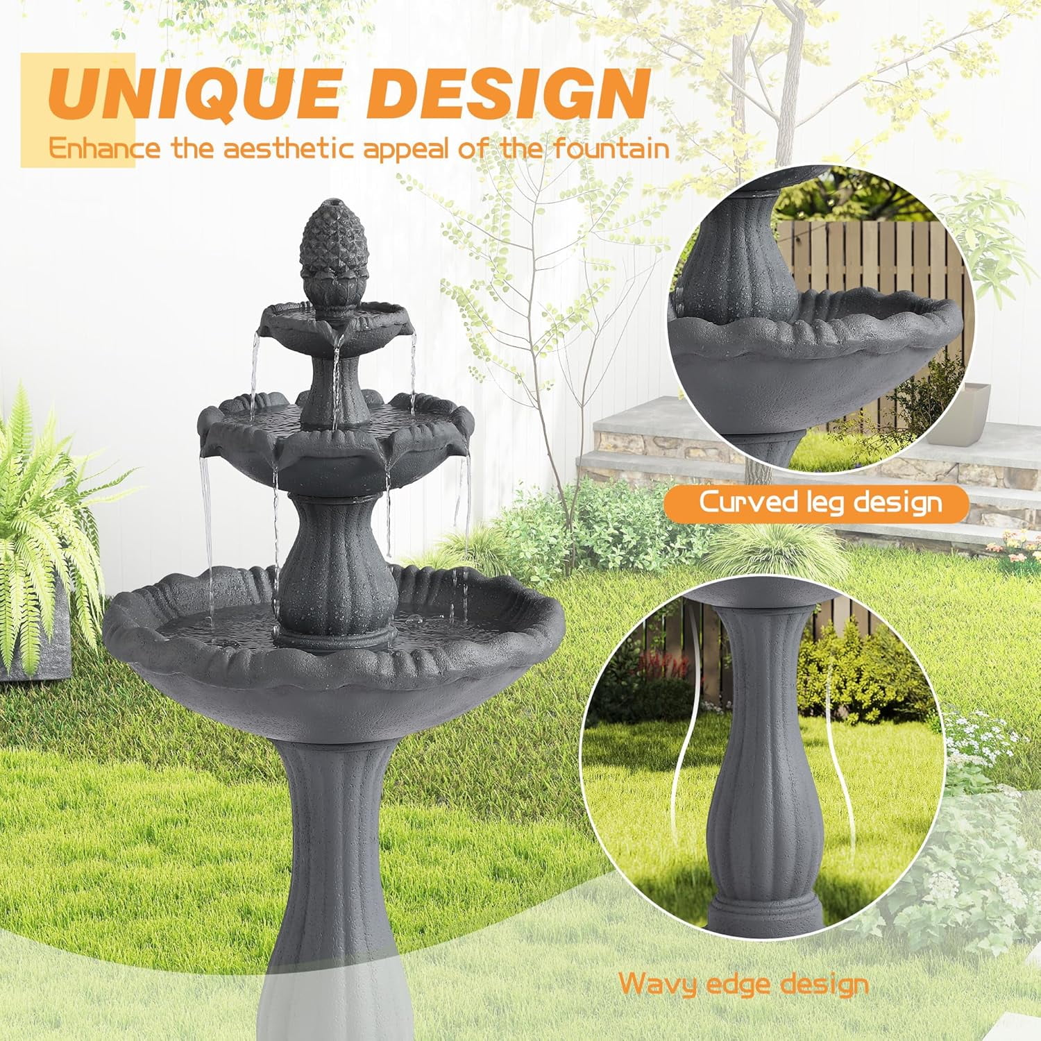 Haverchair 47.3" High Italian Feature Faux Stone Freestanding Water Fountain Outdoor and Indoor, 3-Tier Roman Pillar Waterfalls Fountains for Garden,Patio,Yard,Deck,Backyard,Porch