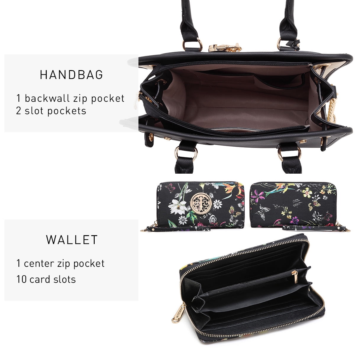 Dasein Women Handbags Purses Two Tone Satchel Bags Top Handle Shoulder Bags Work Tote with Matching Wallet