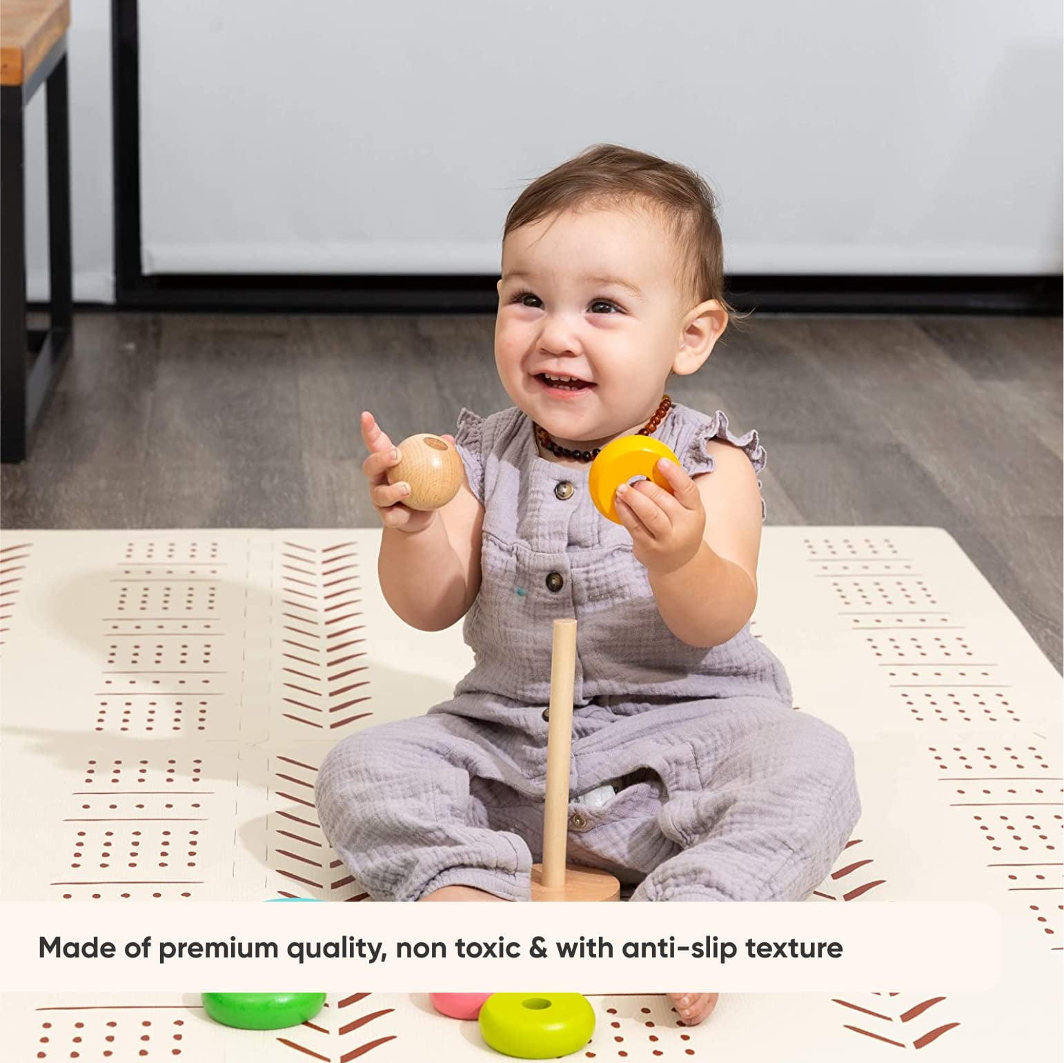 Childlike Behavior Baby Mat - Foam Play Mat for Tummy Time, Crawling, and Play Pen - Interlocking Floor Tiles - 72x48 Inches Puzzle - Infants & Toddlers - X-Large, Beige