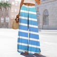 thumbnail image 2 of FUNUONY Flowy Wide Leg Palazzo Pants for Women - High Waist Casual Beach Lounge Stripe Pants Loose Dress Pants Stretchy Trousers Dress Pants Petite Wide Leg Summer Beach Casual Trousers Light Blue L, 2 of 5