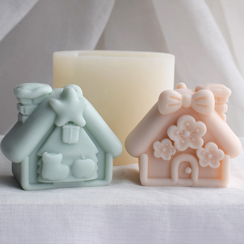 Christmas Small House Candle Molds House Shape Silicone Moulds Handmade Soap Mold DIY Fondant Chocolate Decorating Tool