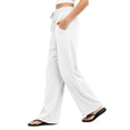 thumbnail image 5 of Lmueinov Wide Leg Pants for Women 100% Cotton Flowy Palazzo Drawstring Elastic Waist Trousers with Pockets Summer Fall Beach Vacation Clothes, 5 of 5