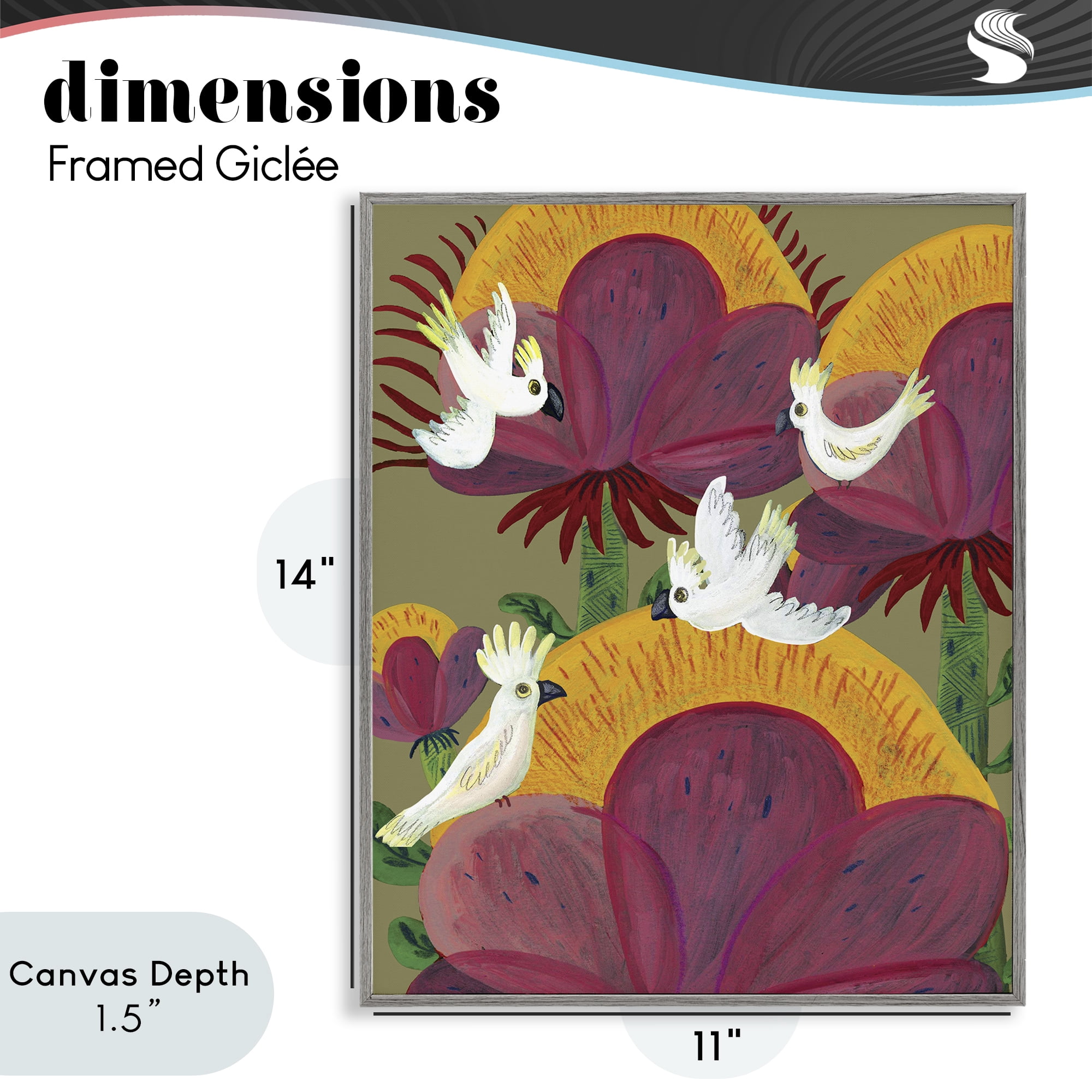 Stupell Industries Tropical Cockatoos & Plants Gray Framed Giclee Art, design by Kay Widdowson