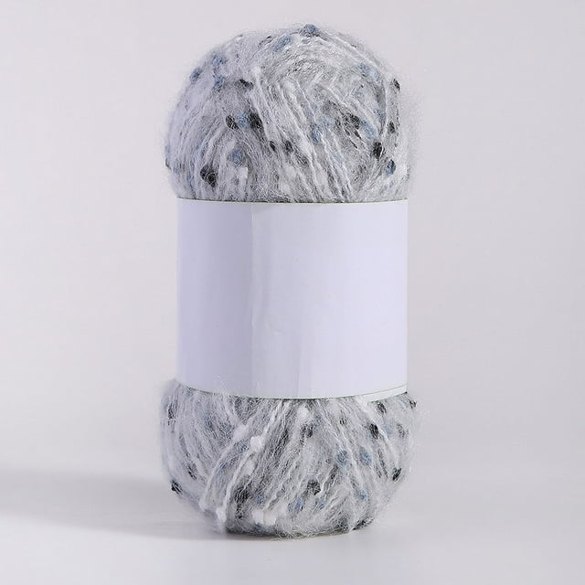 Nvzi Hilo de mohair de 100 g con puntos de colores, hilo suave para tejer a mano, crochet, para bufandas, chales y manualidades, color blanco