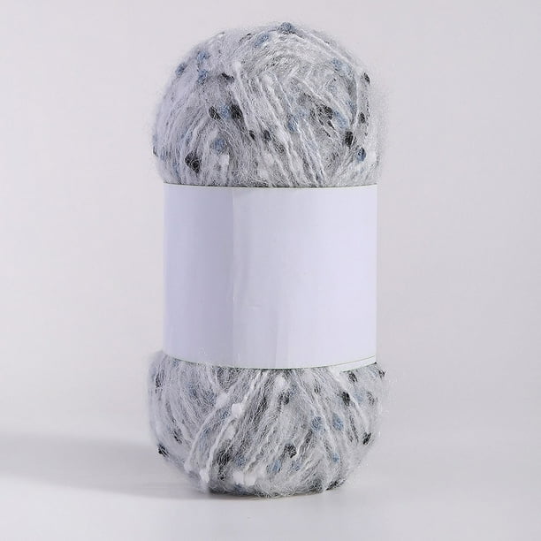 Nvzi Hilo de mohair de 100 g con puntos de colores, hilo suave para tejer a mano, crochet, para bufandas, chales y manualidades, color blanco
