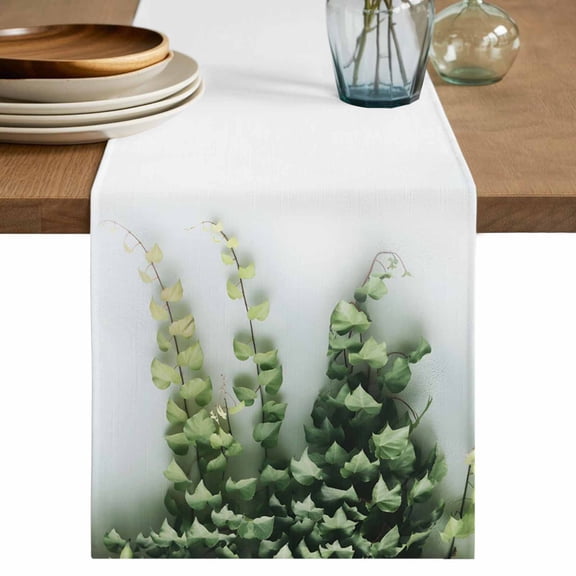 Table Runner 72 Inches Long for Kitchen Dining, Modern Green Leaf Dresser Scarf Farmhouse, Dining Table Decorations for Wedding/Parties, Summer Botanical Chic Plant 13 x 72 In