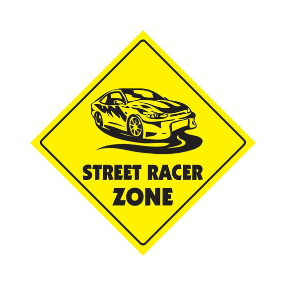 Street Racer Crossing Sign Zone Xing | Indoor/Outdoor | 17" Tall drag racing stock car