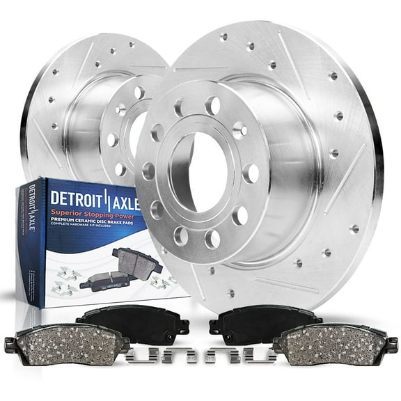 Detroit Axle - 253mm Rear Drilled Rotors Brake Pads Replacement for Volkswagen Jetta EOS Beetle GTI Audi A3 Quattro Fits select: 2013-2014 VOLKSWAGEN JETTA SE, 2012 VOLKSWAGEN JETTA S/SE