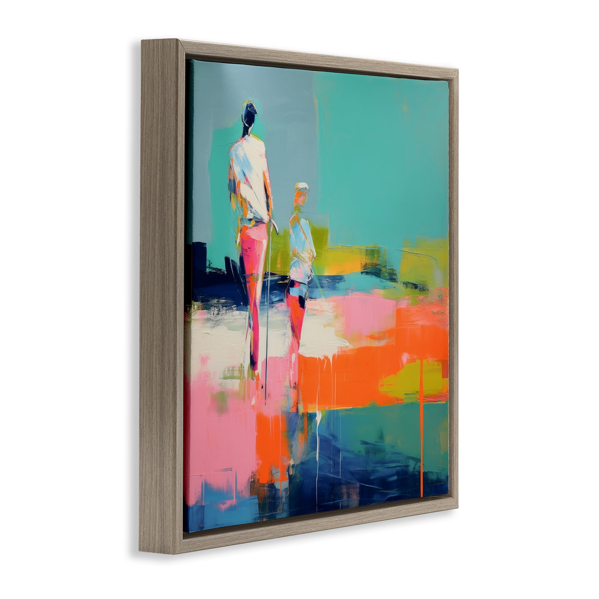 Stupell Industries People Golfing Abstraction Abstract Painting Brown Floater Framed Canvas Art Print Wall Art, 25 x 25