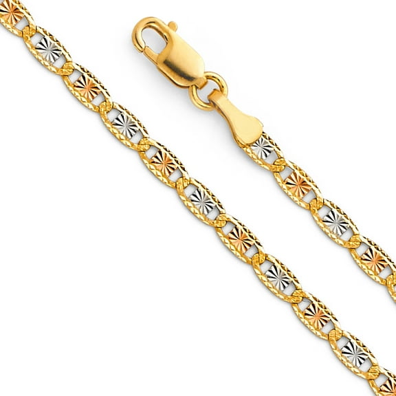14k Tri Gold 2.6mm Diamond-Cut Solid Valentino Chain Link Necklace 24" Jewelry Female Unisex