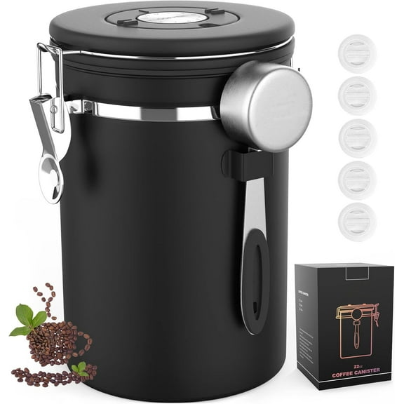 304 Stainless Steel Date Tracker Airtight One-Way CO2 Valve Food Storage Canister with Scoop