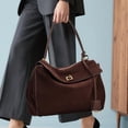 thumbnail image 3 of Genuine Leather Hobo Bag, Women's Suede Flap Underarm Shoulder Crossbody Purse, 3 of 9