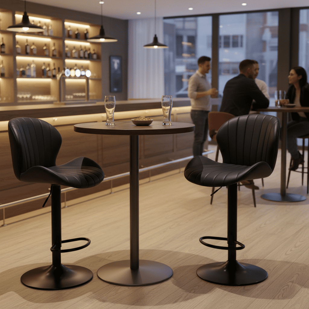 CONCETTA Set of 2 Swivel Bar Stools, Adjustable Height Modern Fabric Upholstered Barstools Counter Bar Chairs with Backrest for Kitchen Island & Home Bar, Black