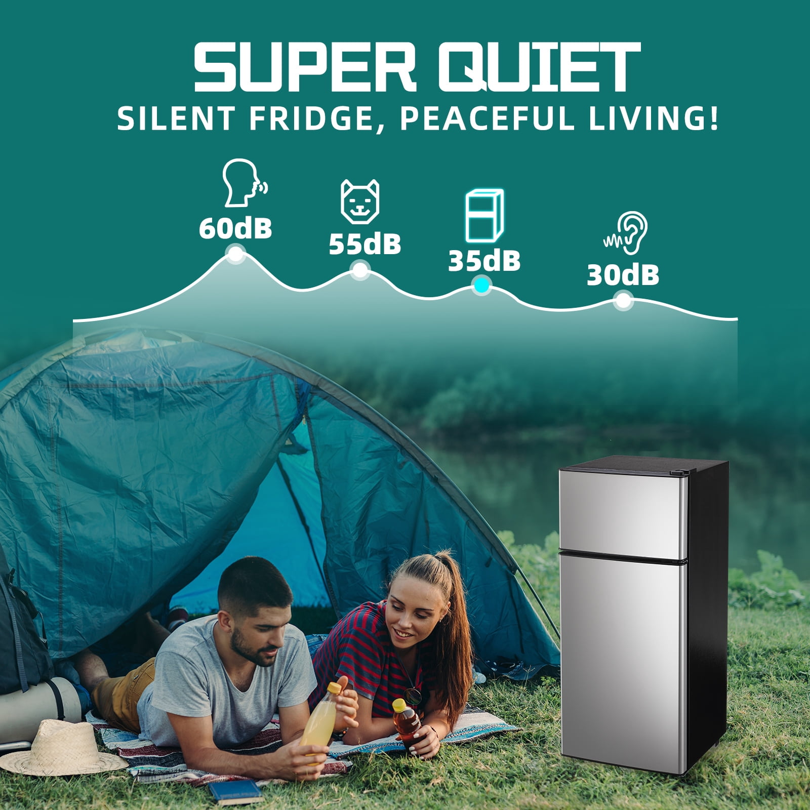 JIEJIA 2.8 Cu.ft Mini Fridge with Freezer Bedroom, 2 Door Office Small Refrigerator, Silver