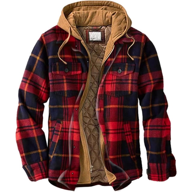 Camisas acolchadas a cuadros para hombre, chaqueta de leñador con capucha, franela acolchada con capucha, forro grueso, abrigos cálidos de manga larga