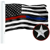 G128 - 3x5 feet, Thin Red & Thin Blue Line Flag | Embroidered 210D - Half Red Half Blue Stripe, Black&White Flag, Indoor/Outdoor, Vibrant Colors, Brass Grommets, Quality Polyester