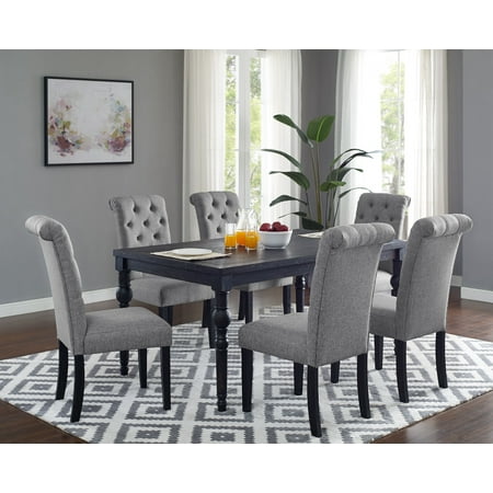Roundhill Furniture Leviton Urban Style Dining Set: 30'' Height Table and 6 Chairs, Gray