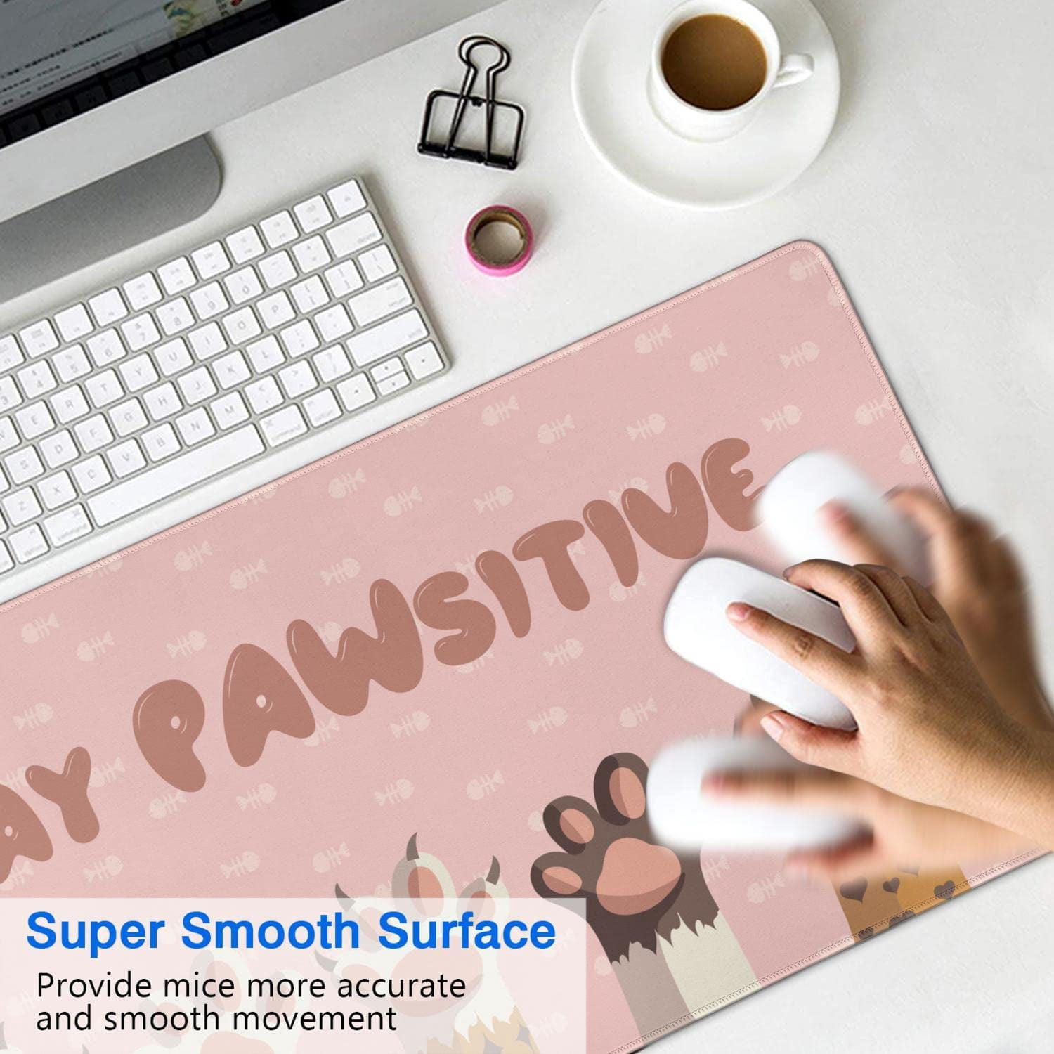 Gaming Mouse Pad, Desk Pad with Non-Slip Base Extended Large Mouse Pad XXL Keyboard Mouse Pad Desk Mat On Top of Desks for Work, Game, Office, Home - Cat Paw (31.5x15.7 in)