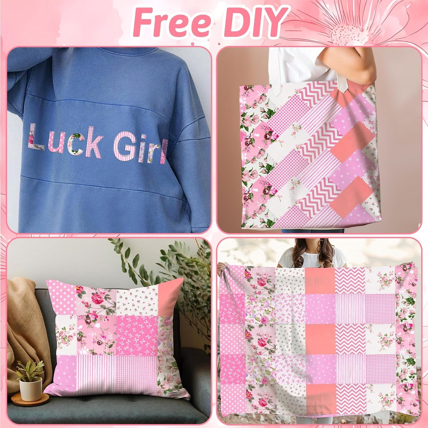 56 Pcs Pink Charm Packs for Quilting, 5 inch Squares Floral Precut Quilting Fabric, 100% Cotton Fabric Squares Quilt for Sewing Home Décor Scrapbooking Patchwork DIY Crafts – Pink