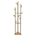 thumbnail image 2 of Bamboo Rattan Coat Rack Free Standing With 3 Storage Shelves And 9 Hooks, Towel Rack, Enterway Hall Tree, 2 of 9