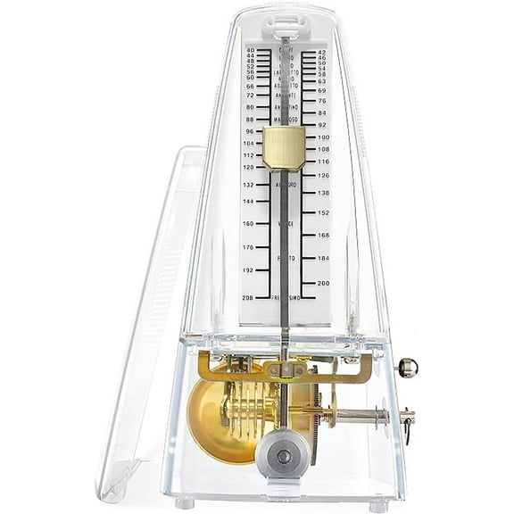 Mechanical Music Metronome Elegant Design Music Timer for Drums Piano Bass Violin Guitar Track Tempo and Beat Instrument (Transparent)