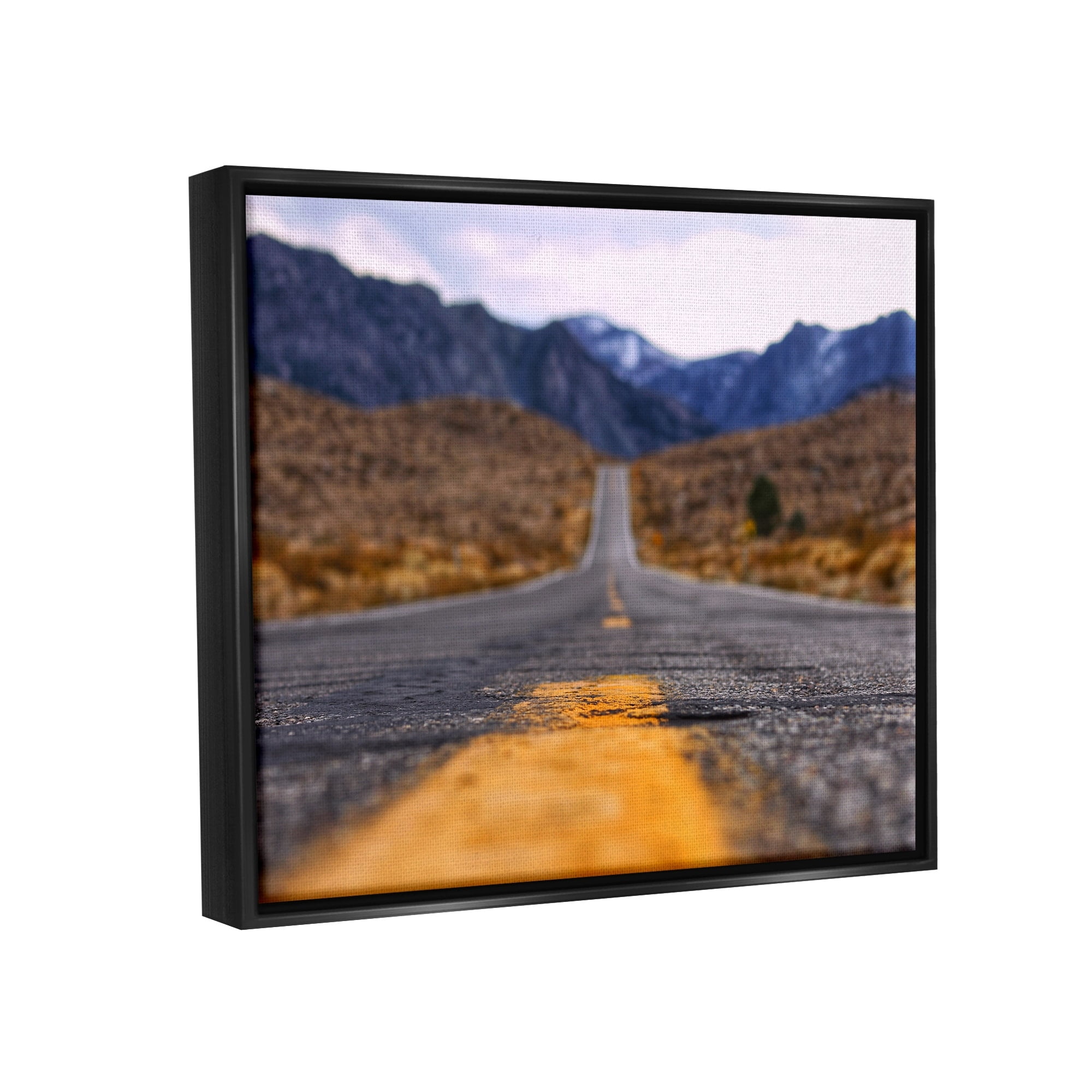 Stupell Industries Rural Ground View Country Highway Road Distant Peaks Photograph Jet Black Floating Framed Canvas Print Wall Art, Design by Jeff Poe