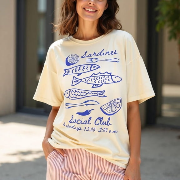 Vintage Sardines Tinned Fish Shirt, Portugal Graphic Tee, Coastal Travel Shirt, Retro Fisherman Aesthetic Ocean Lover Gift for Him or Her TH1406B17