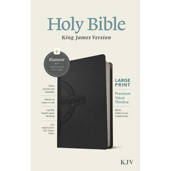 KJV Large Print Premium Value Thinline Bible, Filament-Enabled Edition (LeatherLike, Black Celtic Cross, Red Letter) (Hardcover)