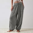 thumbnail image 2 of CIENVNSTG Elastic High Waisted Radish Pants for Women Summer Casual Cotton Linen Material Solid Color Straight Leg Lightweight Beach Style Pants with Functional Pockets Gray M, 2 of 7