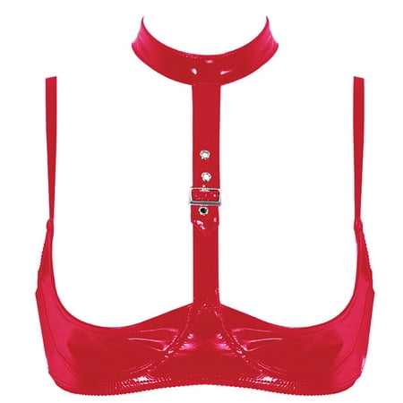 High Gloss Leather Sexy Neck Bra Leather Bra Adjustable Strap Underwear for Women Submissive Lingerie Robes for Women