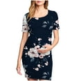 thumbnail image 2 of BRGZLK Women's Round Neck Maternity Dress Short Sleeve Pleated Printed Casual Knee To Calf Length Fashion Outfit For Casual Maternity Daily Wear, 2 of 6