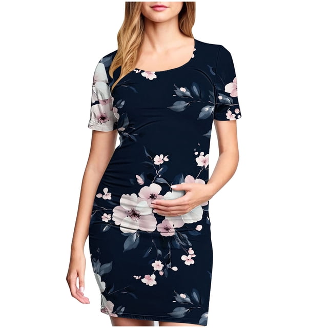 yoeyez Robes de Maternité pour Femmes Rose à Manches Courtes Col Rond Robe à Imprimé Floral Robes de Maternité Formelles de Fête Vêtements de Grossesse en Solde Multicolore,G