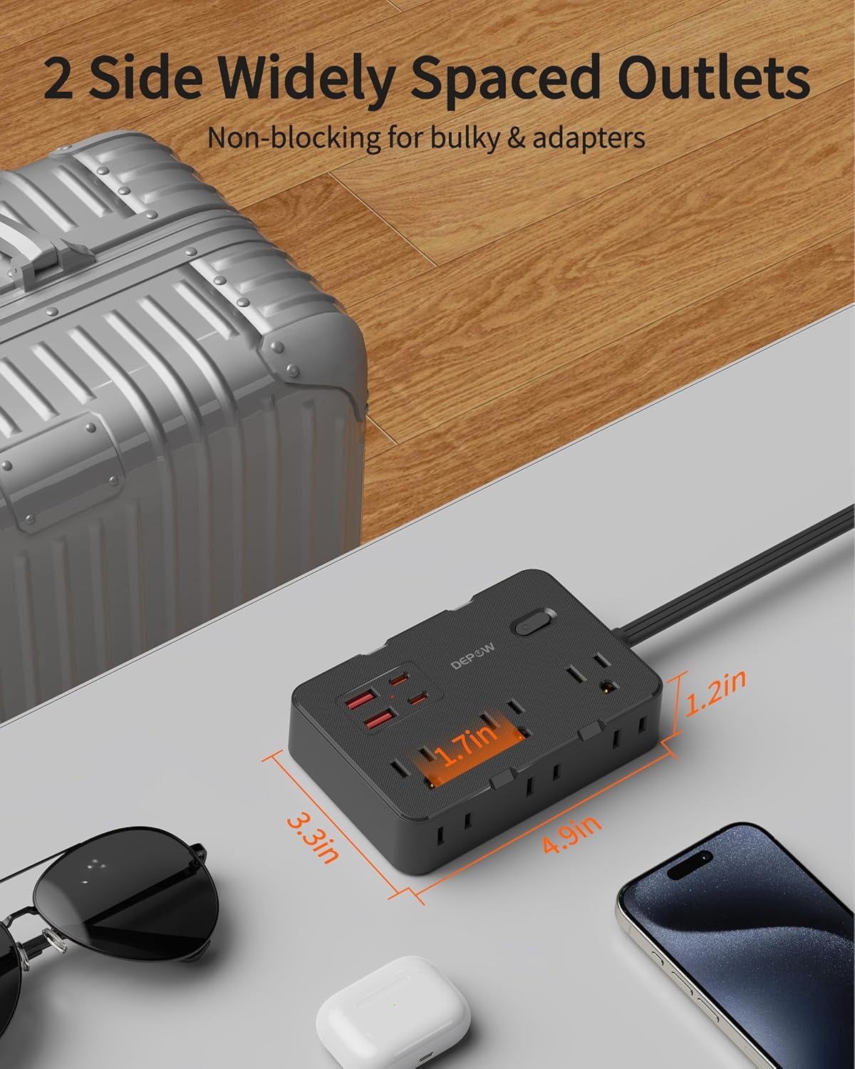 Surge Protector Power Strip 3 FT Extension Cord with 6 AC Outlets 4 USB Ports 1050J Protection Wall Mountable Charging Station for Office Home Black