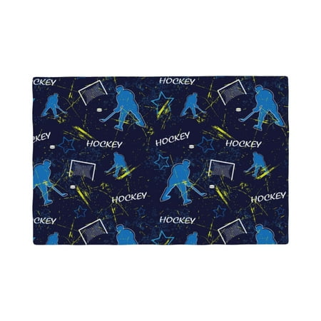 

Table Placemats Set of 4 - hockey players blue cool 12x18 In Faux Linen Double Heat Resistant Place Mats Cloth Indoor/Outdoor Placemats Washable Table Mats for Dining Kitchen Party