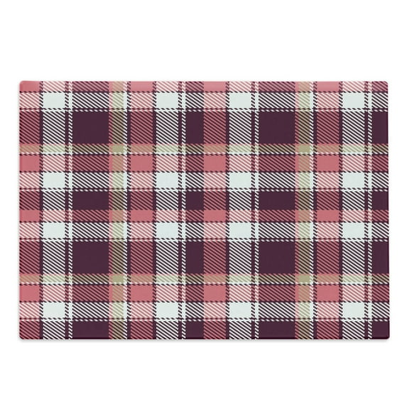 Checkered Cutting Board, Old Fashioned Style Garment Pattern Traditional Plaid Geometric Squares, Decorative Tempered Glass Cutting and Serving Board, Large Size, Pink Maroon White, by Ambesonne