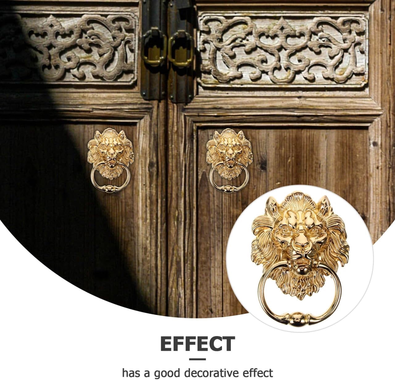 ABCISI Door Handle,  Vintage Brass Lion Front Door Knockers, Antique Decoration Cabinet Cupboard Ring Knob, Brass Door Pull Gold Decor Lion Head Handle, Zinc Alloy