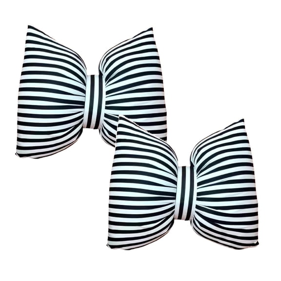 2Pcs Bow Shaped Pillow, Decorative Sofa Throw Pillows 9.8X7.1", Striped Black And White Reversible Pillow Cushions For Couch Bed Sofa Office Car Decor Neck Waist, Hand Made Cotton, Detachable To Wash