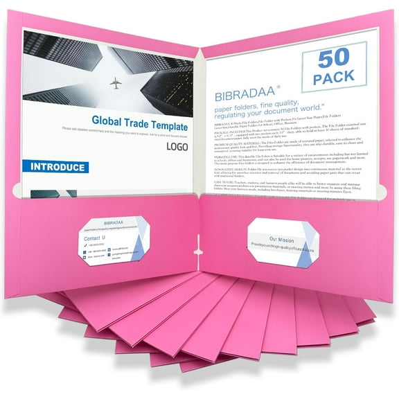 50 Packs Pink Folders with Pockets,File Folder with Pockets Fit Letter Size Paper,File Folders Letter Size,Durable Paper Folders for School, Office, Business. (50, Pink)