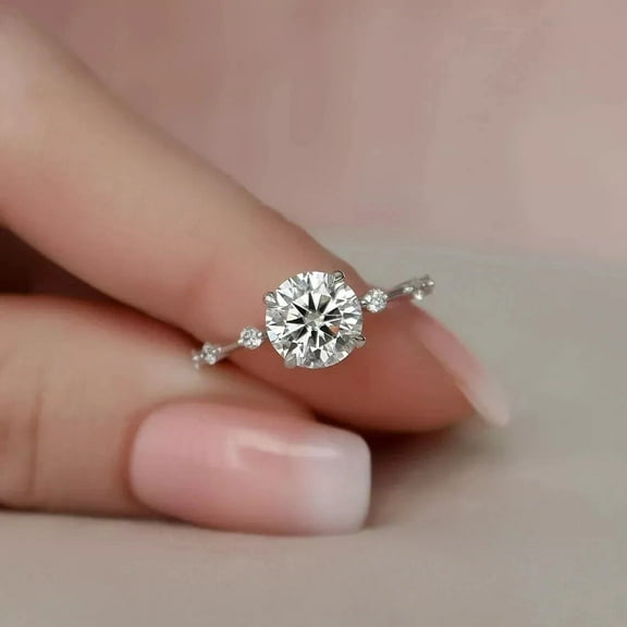 2.00 Ct Round Cut Real Diamond Engagement Ring 14K White Gold Plated