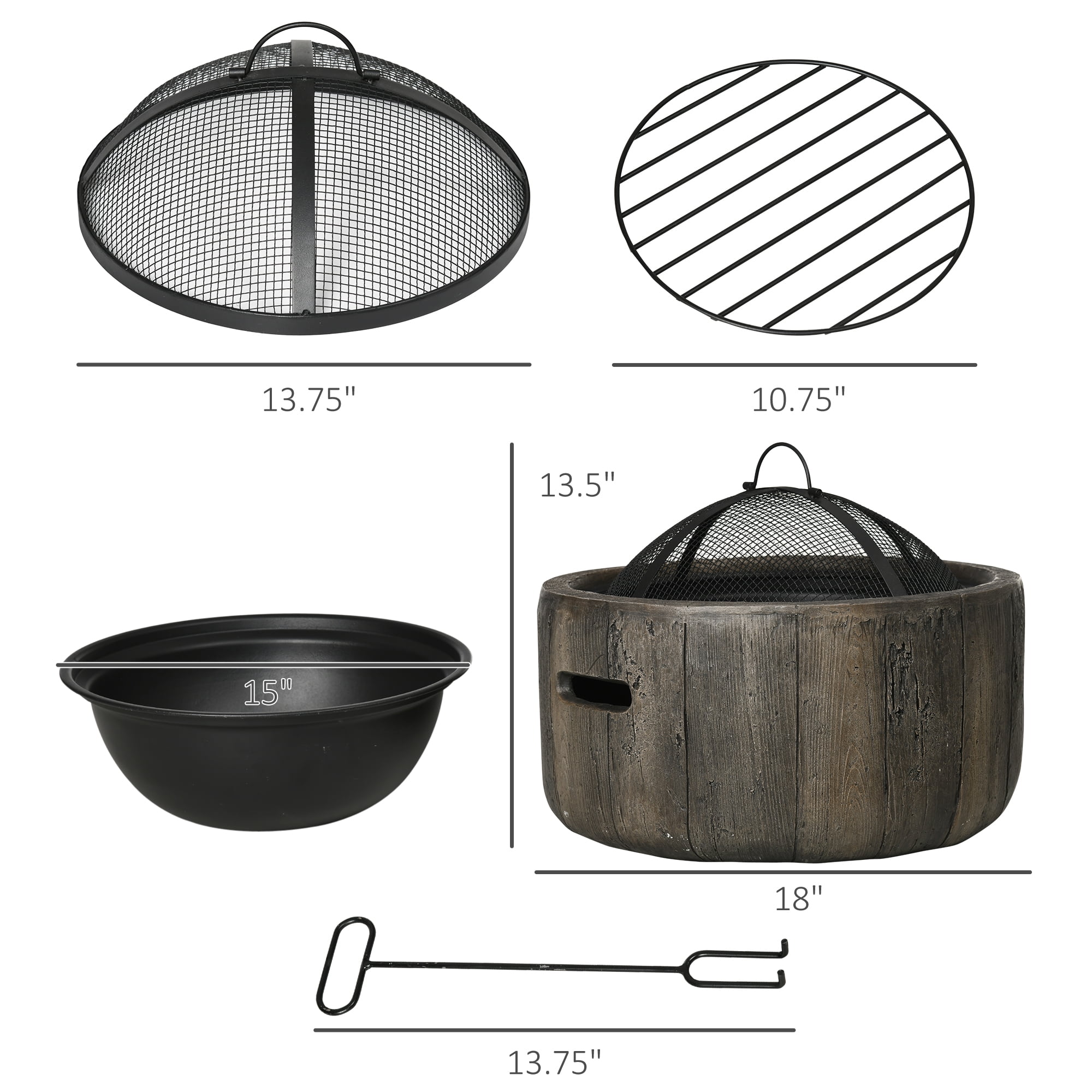 Aimee Lii Outdoor Fire Pit, 18" Metal Wood Burning Fireplace with Spark Cover, Poker, Outdoor Firepit for Camping Bonfire, Patio, Picnic, Backyard, Brown