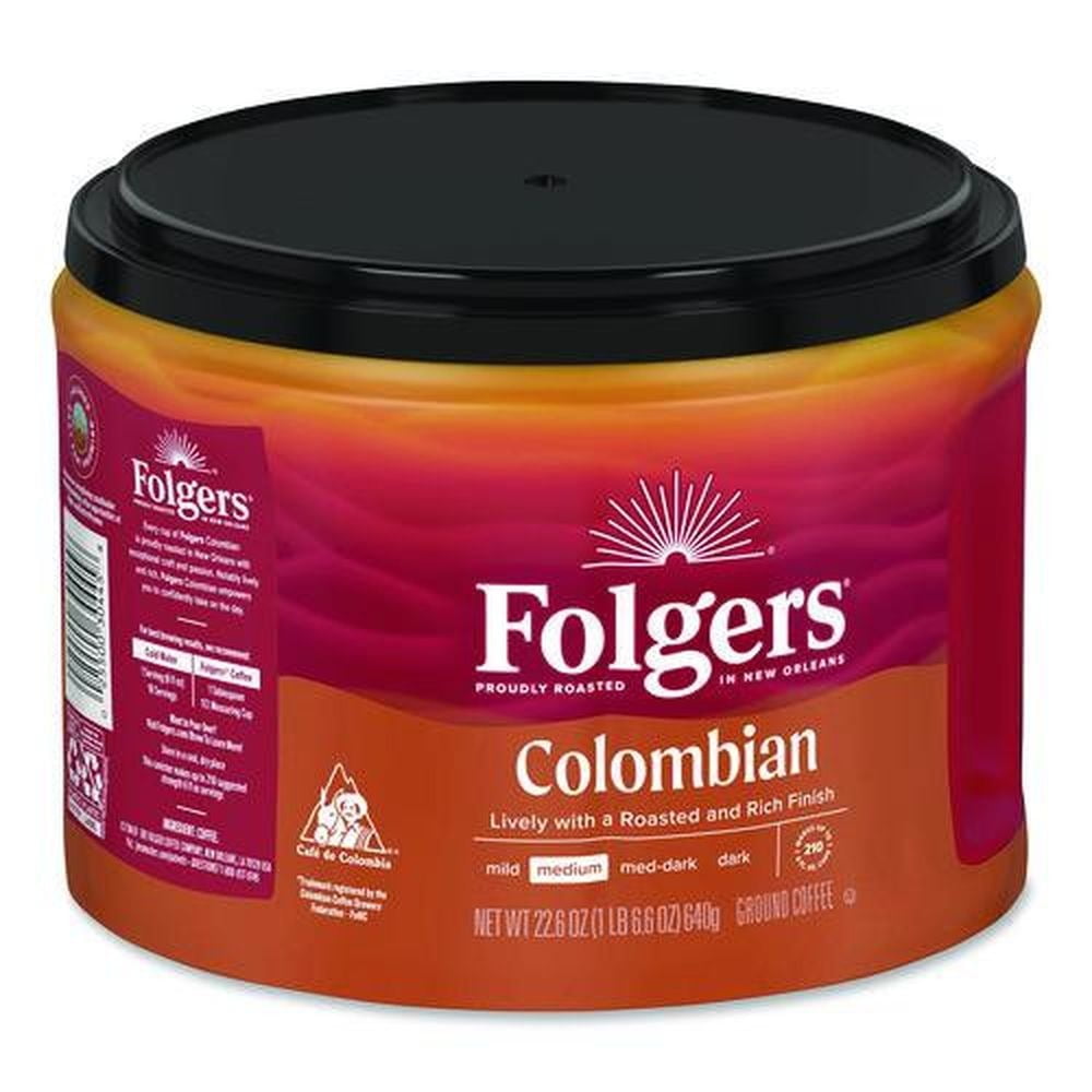 (6 pack) Folgers Colombian Ground Coffee, Medium Roast, 22.6 oz Canister