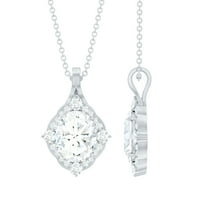 Rosec Jewels Vintage Inspired Cubic Zirconia Pendant Necklace with Halo for Women, 10K White Gold