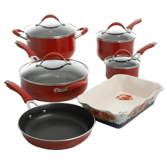 The Pioneer Woman Frontier Speckle 10Pc Cookware Set - Red