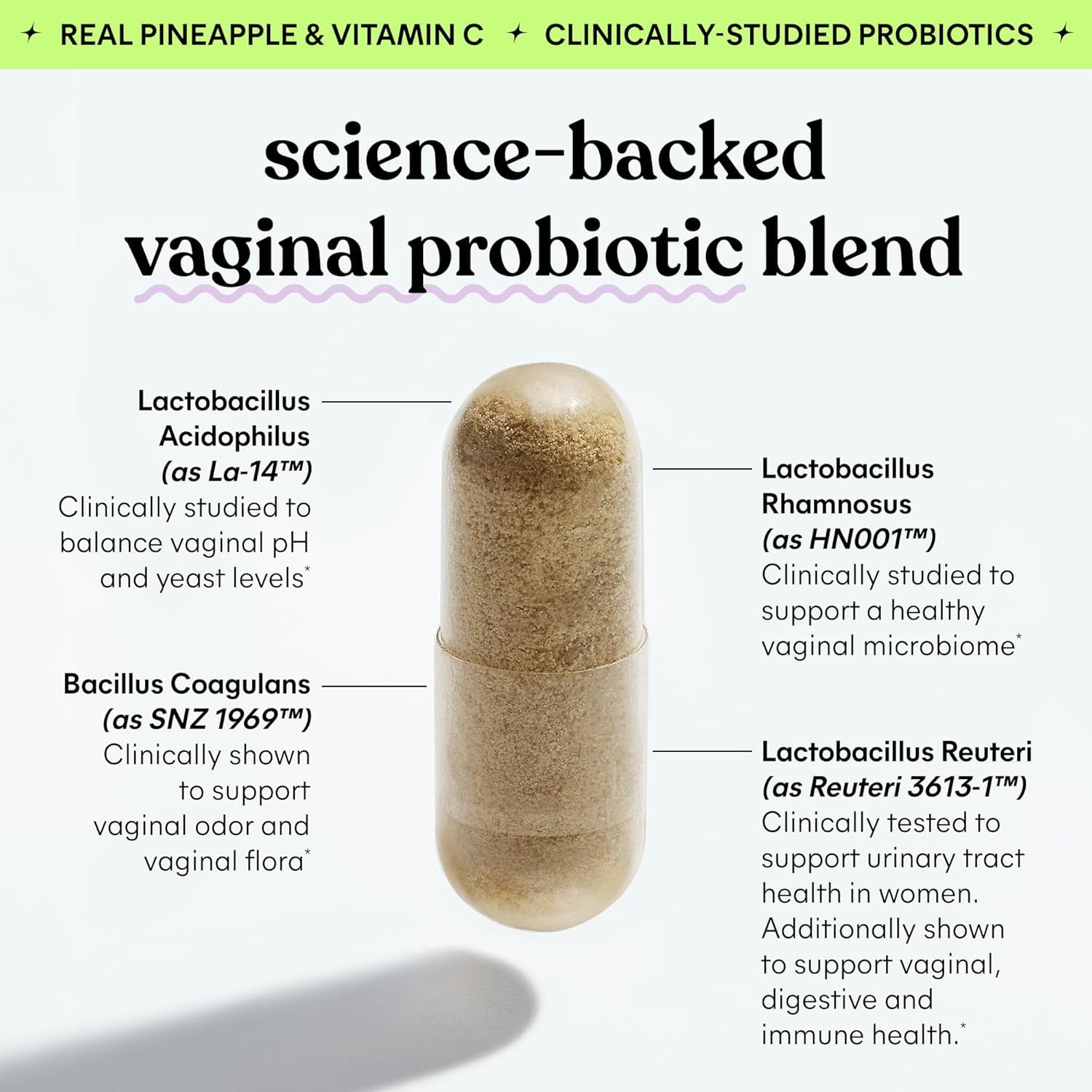 Lemme Purr Vaginal Probiotic Capsules for Women - Promotes pH Balance, Healthy Vaginal Odor & Urinary Tract Health w/Lactobacillus Blend, Clinically Tested Strains, Pineapple & Vitamin C, 60 Count