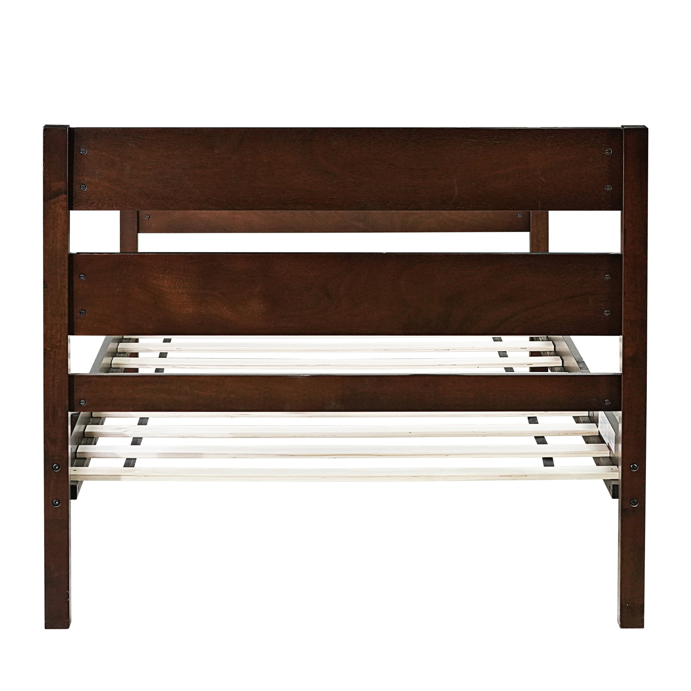 PORKISS Twin Size Bed Frame for Kids, Wood Bed Frame with Headboard/Footboard for Teens Boys Girls, No Box Spring Needed, Espresso #2