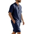 thumbnail image 3 of Mlqidk Men Linen Sets Outfits 2 Piece Casual Short Sleeve Button Down Shirts Fashion Shorts Sets Summer Beach Vacation Outfits Navy 3XL, 3 of 8